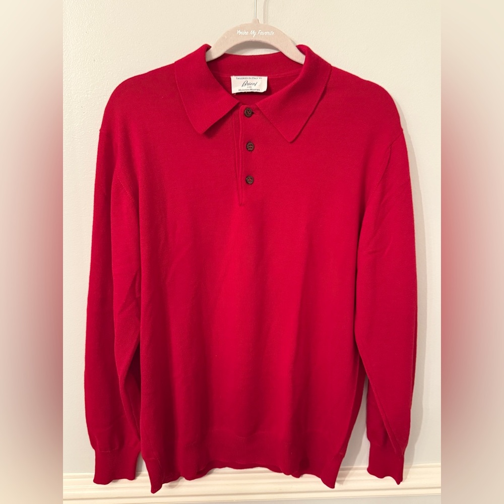 Brioni for Neiman Italian Merino Knit Polo Sweater Red Men’s M - Picture 3 of 7